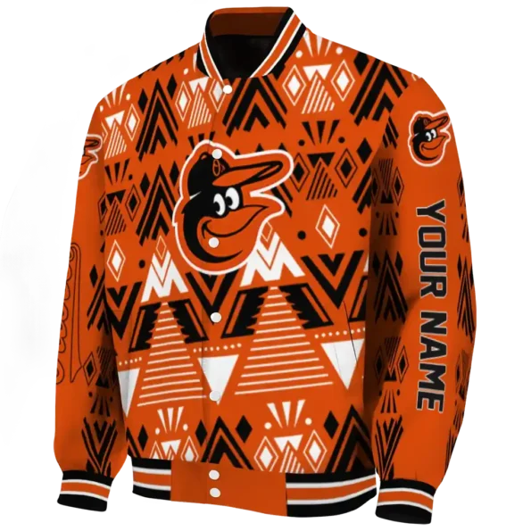 customized baltimore orioles pyramid shapes orange varsity jacket best selling