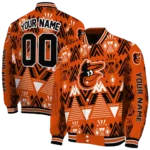 customized baltimore orioles pyramid shapes orange varsity jacket best selling