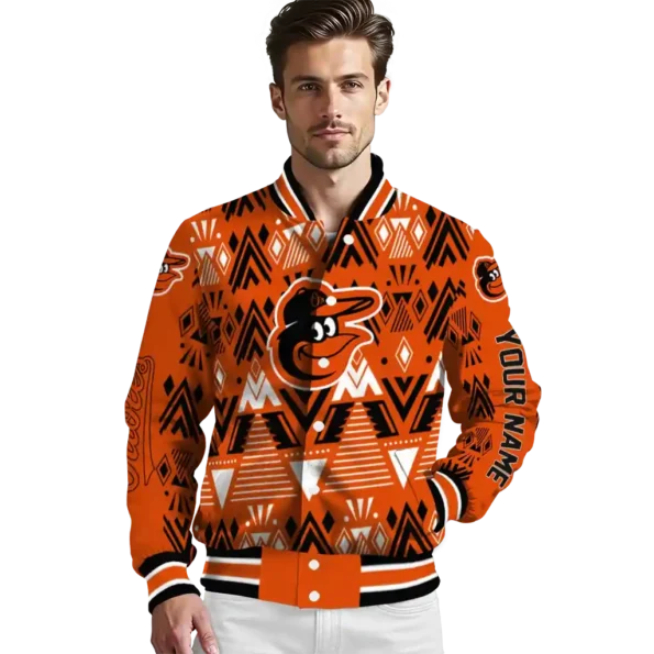 customized baltimore orioles pyramid shapes orange varsity jacket high quality