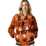 customized baltimore orioles pyramid shapes orange varsity jacket best selling