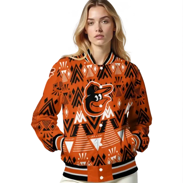 customized baltimore orioles pyramid shapes orange varsity jacket latest model