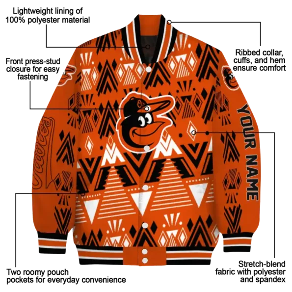 customized baltimore orioles pyramid shapes orange varsity jacket new arrival
