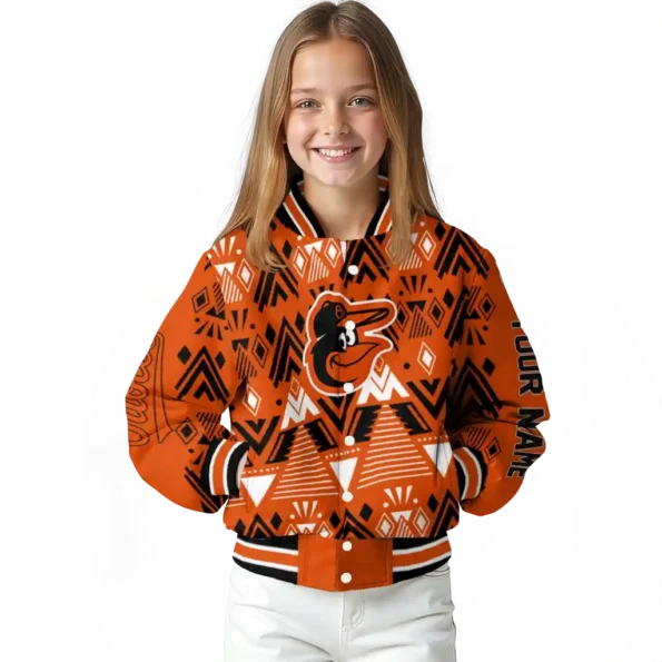 customized baltimore orioles pyramid shapes orange varsity jacket top rated