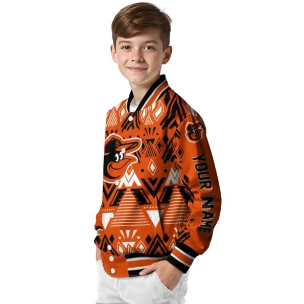 customized baltimore orioles pyramid shapes orange varsity jacket trendy