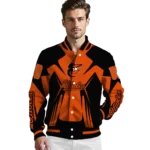 customized baltimore orioles spider mark orange black crocs varsity jacket best selling