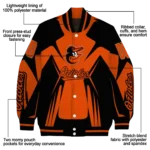 customized baltimore orioles spider mark orange black crocs varsity jacket best selling