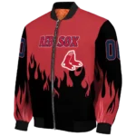customized boston red sox flame border red black bomber jacket best selling