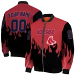 customized boston red sox flame border red black bomber jacket best selling
