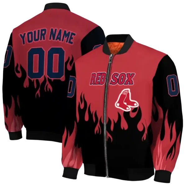 customized boston red sox flame border red black bomber jacket fashion forward