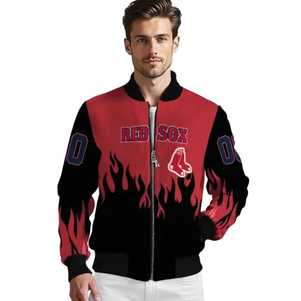 customized boston red sox flame border red black bomber jacket high quality