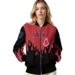 customized boston red sox flame border red black bomber jacket best selling