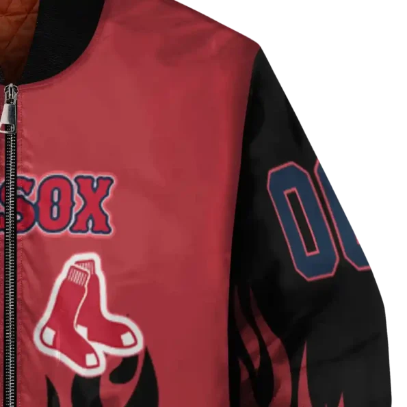 customized boston red sox flame border red black bomber jacket premium grade