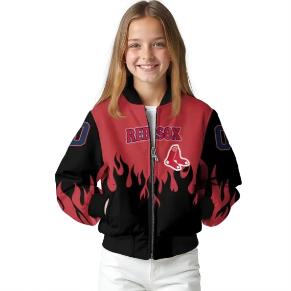 customized boston red sox flame border red black bomber jacket top rated