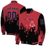 customized boston red sox flame border red black varsity jacket best selling
