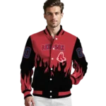 customized boston red sox flame border red black varsity jacket best selling