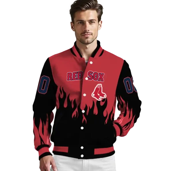 customized boston red sox flame border red black varsity jacket high quality