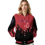 customized boston red sox flame border red black varsity jacket best selling