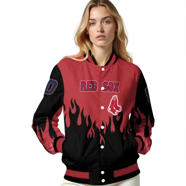 customized boston red sox flame border red black varsity jacket latest model