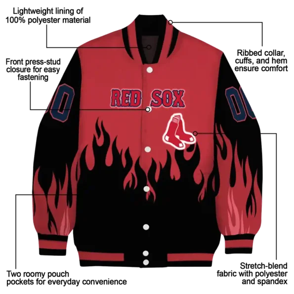 customized boston red sox flame border red black varsity jacket new arrival