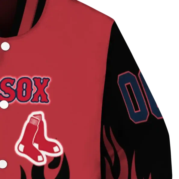 customized boston red sox flame border red black varsity jacket premium grade