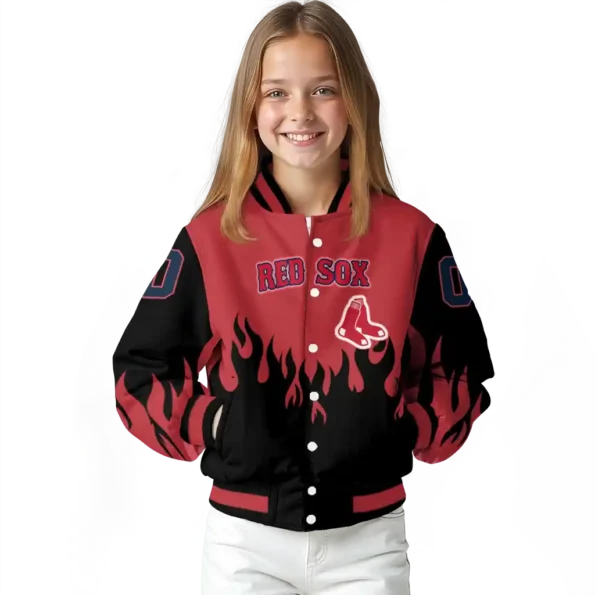 customized boston red sox flame border red black varsity jacket top rated