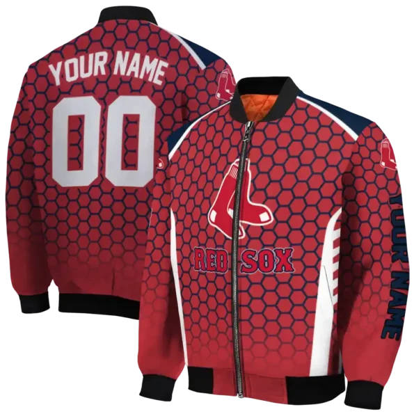 customized boston red sox hexagon grid red bomber jacket fashion forward