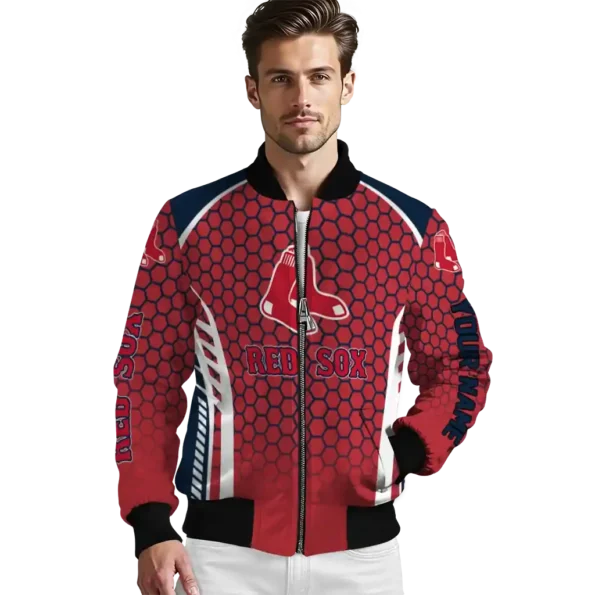 customized boston red sox hexagon grid red bomber jacket high quality