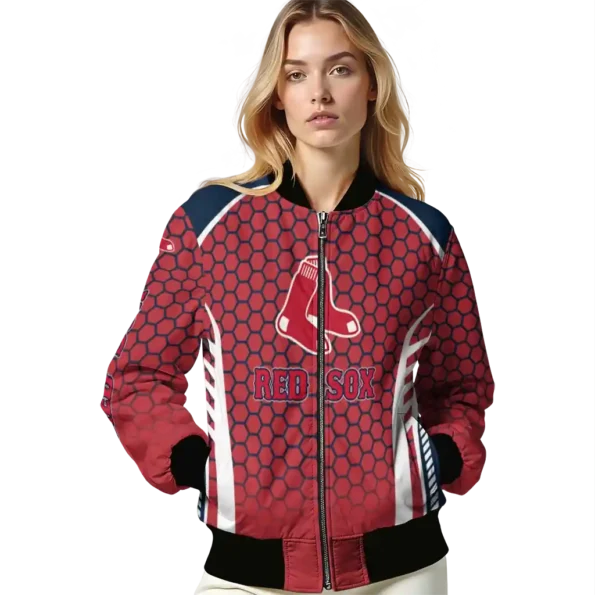 customized boston red sox hexagon grid red bomber jacket latest model
