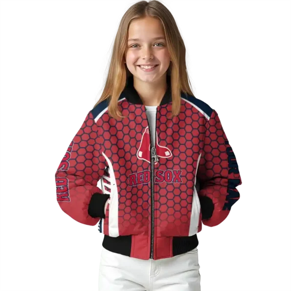 customized boston red sox hexagon grid red bomber jacket top rated