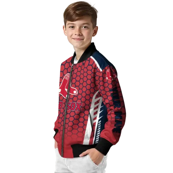 customized boston red sox hexagon grid red bomber jacket trendy