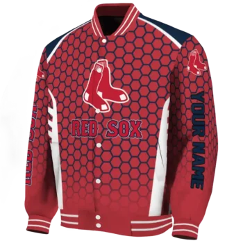 customized boston red sox hexagon grid red varsity jacket best selling