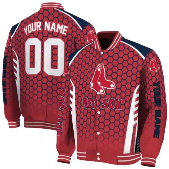 customized boston red sox hexagon grid red varsity jacket fashion forward