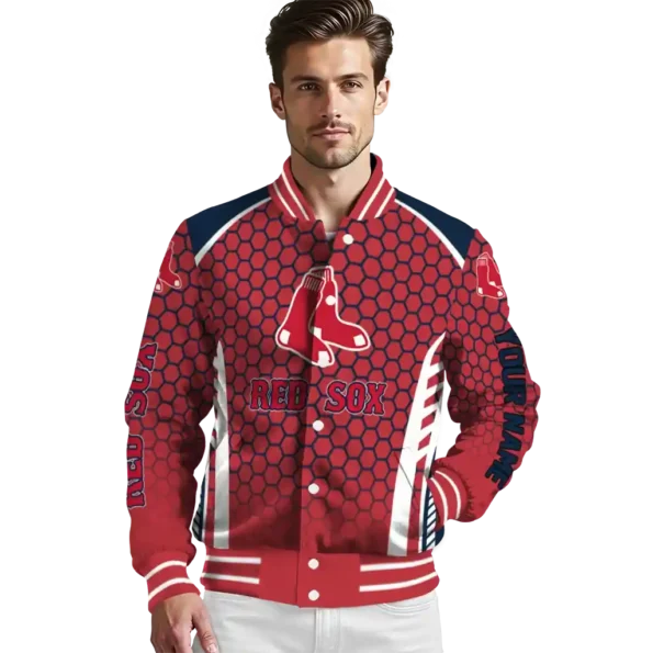 customized boston red sox hexagon grid red varsity jacket high quality