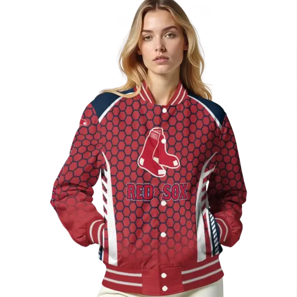 customized boston red sox hexagon grid red varsity jacket latest model
