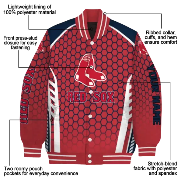 customized boston red sox hexagon grid red varsity jacket new arrival