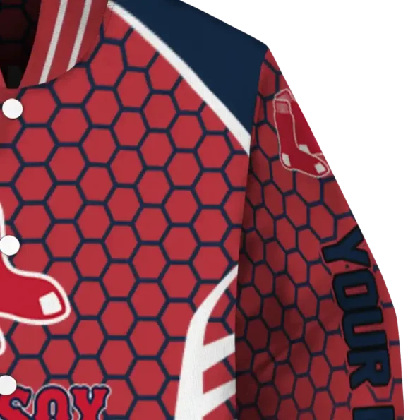 customized boston red sox hexagon grid red varsity jacket premium grade