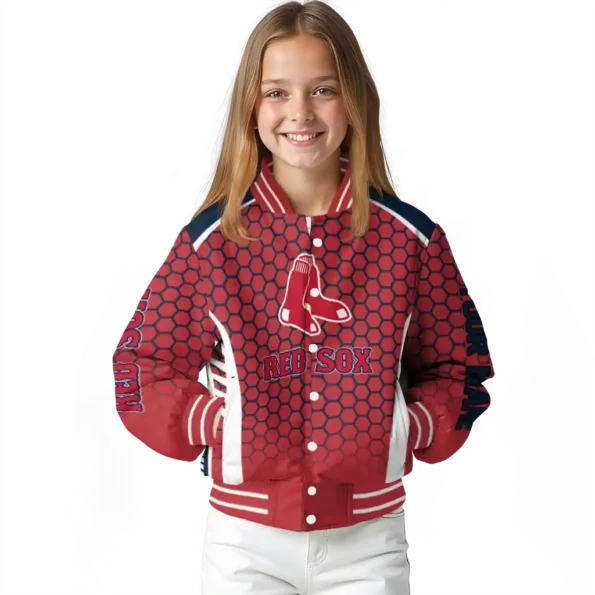 customized boston red sox hexagon grid red varsity jacket top rated
