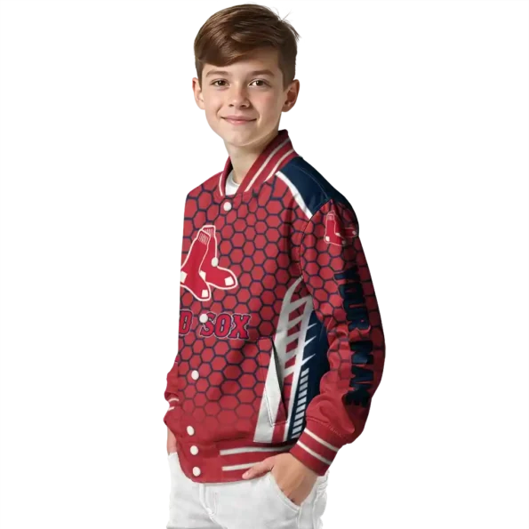 customized boston red sox hexagon grid red varsity jacket trendy