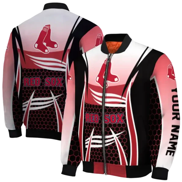 customized boston red sox mesh effect red black bomber jacket fashion forward