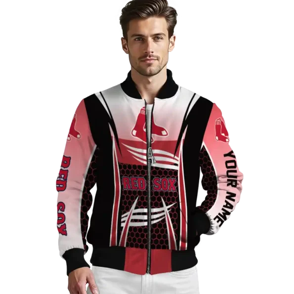customized boston red sox mesh effect red black bomber jacket high quality