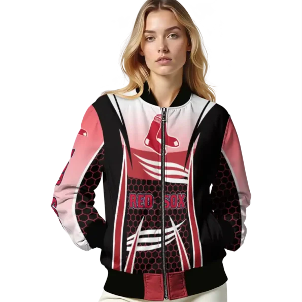 customized boston red sox mesh effect red black bomber jacket latest model