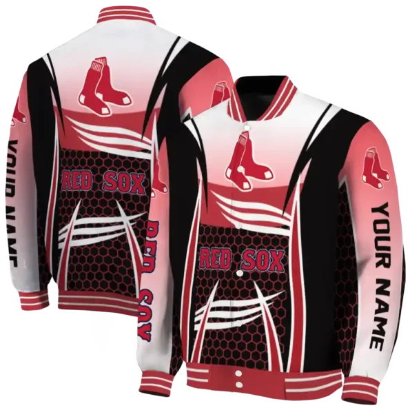 customized boston red sox mesh effect red black varsity jacket fashion forward