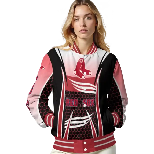 customized boston red sox mesh effect red black varsity jacket latest model