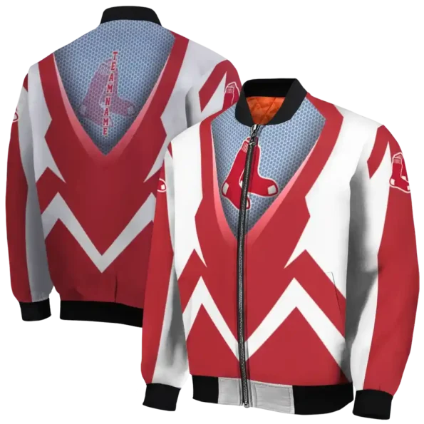 customized boston red sox v stripes red white bomber jacket fashion forward