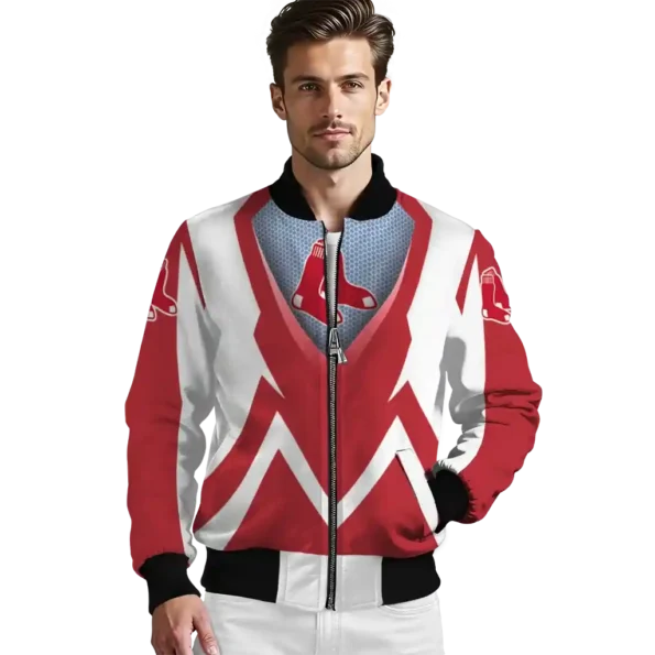 customized boston red sox v stripes red white bomber jacket high quality