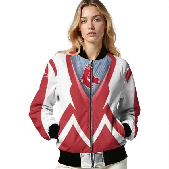 customized boston red sox v stripes red white bomber jacket latest model