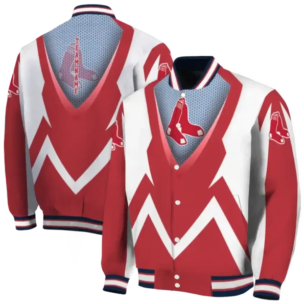 customized boston red sox v stripes red white varsity jacket fashion forward