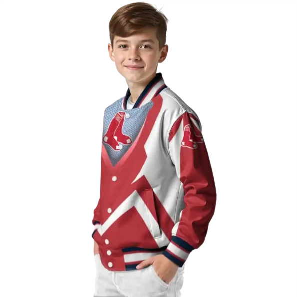 customized boston red sox v stripes red white varsity jacket trendy