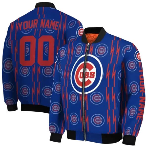 customized chicago cubs bolt stripe blue bomber jacket fashion forward