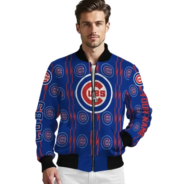 customized chicago cubs bolt stripe blue bomber jacket high quality